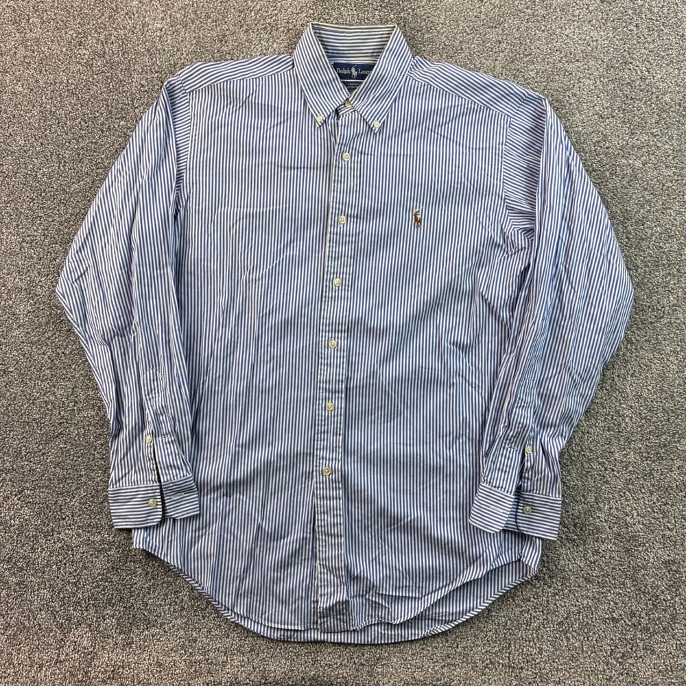 Ralph Lauren Yarmouth Shirt Mens 15 34 Blue White Striped Cotton Oxford Button
